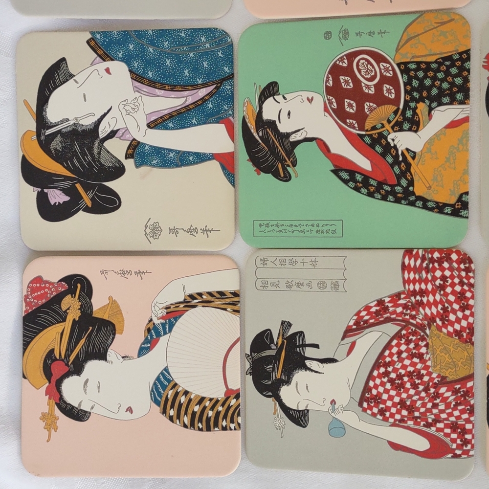Vintage Ukiyoe Japanese Coasters by Utamaro